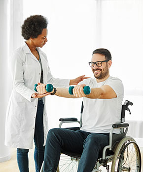 Man with a short-term disability doing physical therapy with a doctor